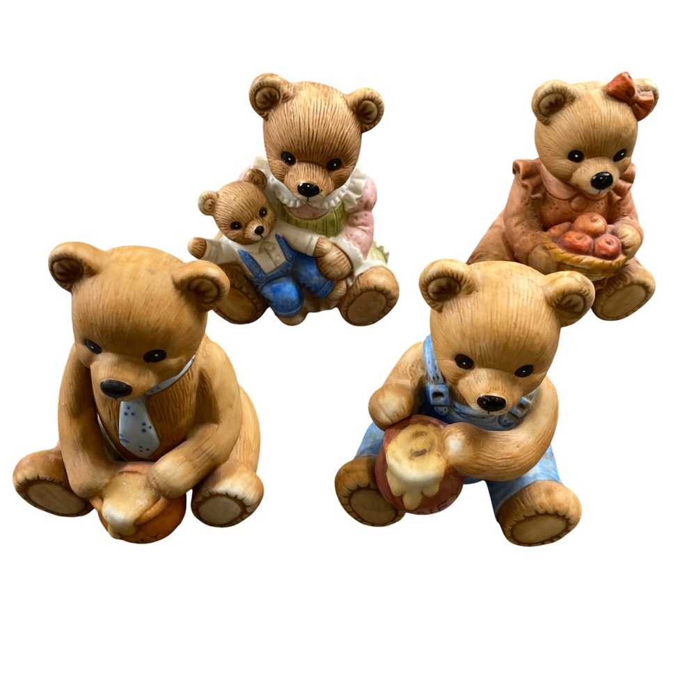 Vintage HOMCO Teddy Bear Figurines Lot 4 Taiwan Honey Family Bears 1980s